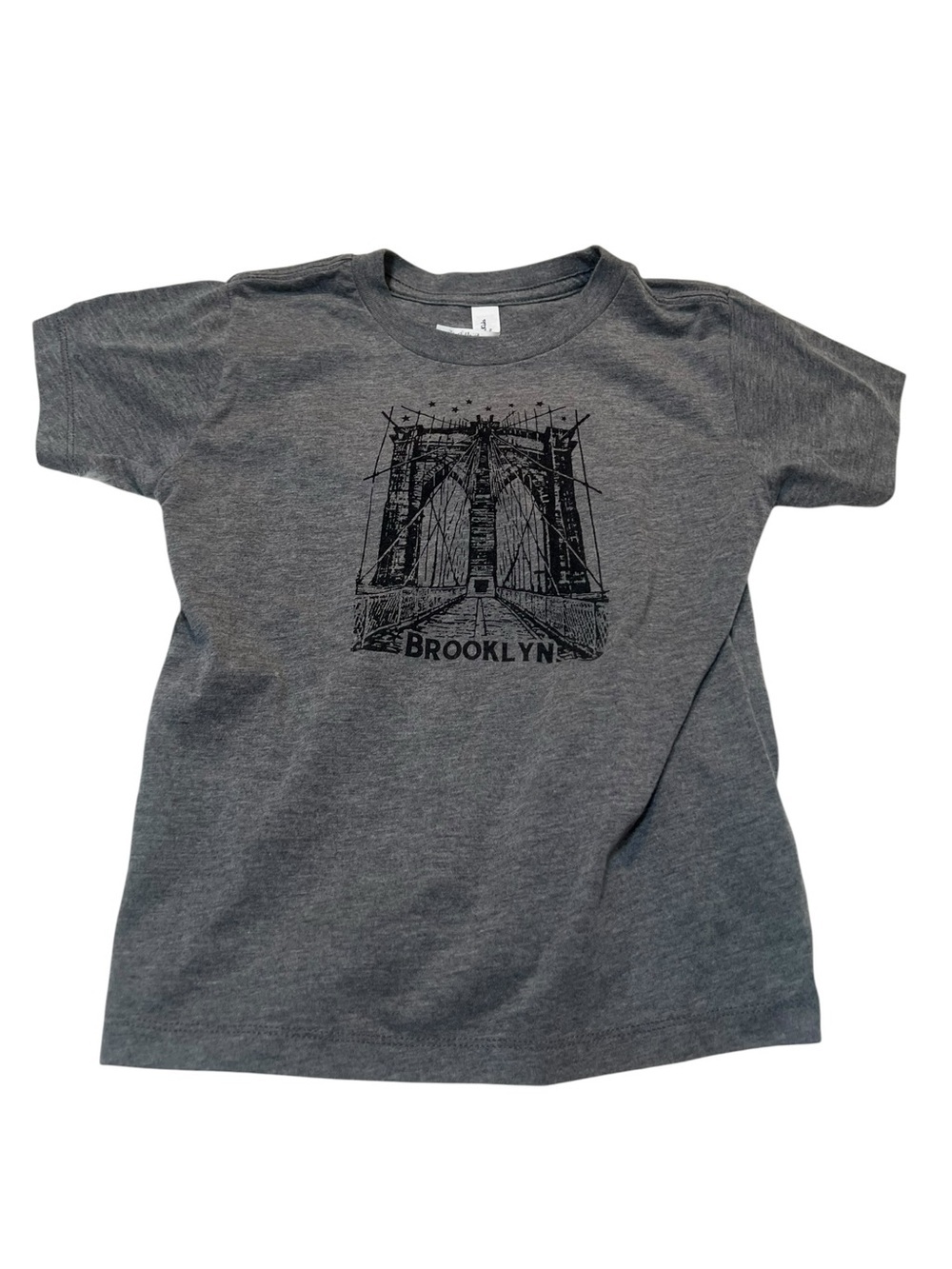 Bella Canvas Kids Sz 5T T-Shirt Gray Black Brooklyn Bridge Graphic Short Sleeve